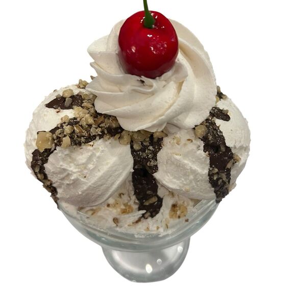 Faux Fake Ice Cream Sundae Parfait Food Display Heavy Glass Dish Realistic Decor - Picture 7 of 7